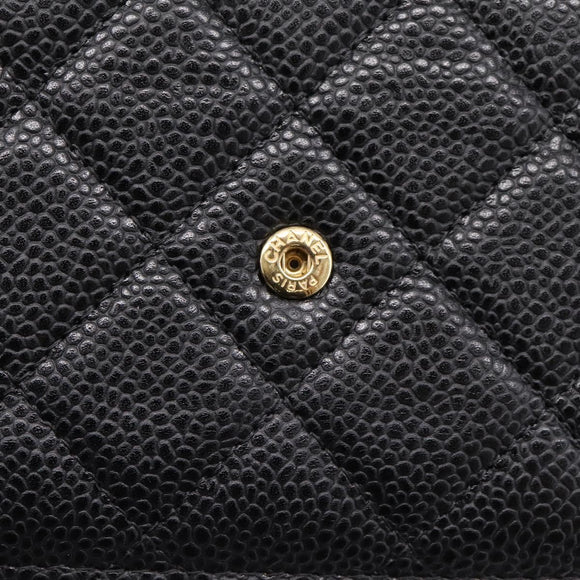 CHANEL Matelasse ChainShoulder Wallet Caviar Skin Black Gold CC Auth 209471SAM
