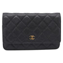 CHANEL Matelasse ChainShoulder Wallet Caviar Skin Black Gold CC Auth 209471SAM-2