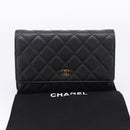 CHANEL Matelasse ChainShoulder Wallet Caviar Skin Black Gold CC Auth 209471SAM-30