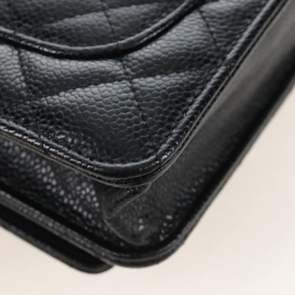 CHANEL Matelasse Chain Shoulder Wallet Caviar Skin Black Gold CC Auth 209472SAM