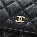 CHANEL Matelasse Chain Shoulder Wallet Caviar Skin Black Gold CC Auth 209472SAM-14