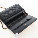 CHANEL Matelasse Chain Shoulder Wallet Caviar Skin Black Gold CC Auth 209472SAM-15