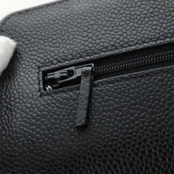 CHANEL Matelasse Chain Shoulder Wallet Caviar Skin Black Gold CC Auth 209472SAM