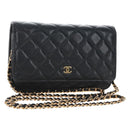 CHANEL Matelasse Chain Shoulder Wallet Caviar Skin Black Gold CC Auth 209472SAM-1
