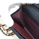 CHANEL Matelasse Chain Shoulder Wallet Caviar Skin Black Gold CC Auth 209472SAM-22
