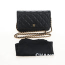 CHANEL Matelasse Chain Shoulder Wallet Caviar Skin Black Gold CC Auth 209472SAM-27