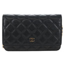 CHANEL Matelasse Chain Shoulder Wallet Caviar Skin Black Gold CC Auth 209472SAM-2