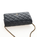 CHANEL Matelasse Chain Shoulder Wallet Caviar Skin Black Gold CC Auth 209472SAM-6