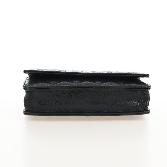 CHANEL Matelasse Chain Shoulder Wallet Caviar Skin Black Gold CC Auth 209472SAM