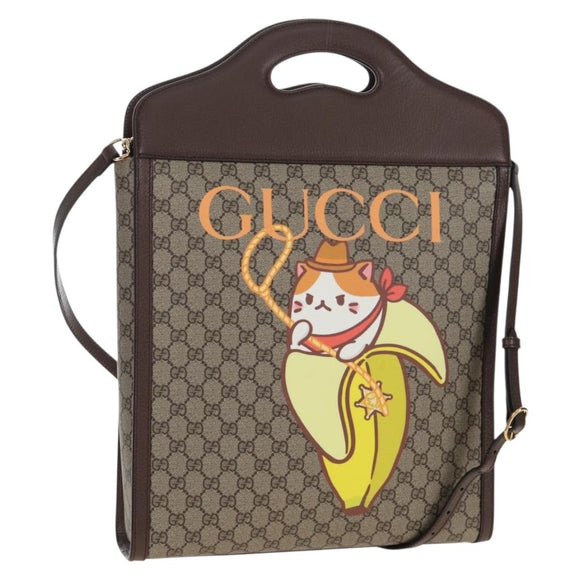 GUCCI GG Supreme BNF Collaboration Bag PVC 2way Beige Gold 703793 Auth 209482SAM