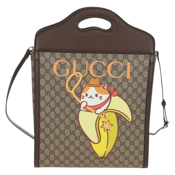 GUCCI GG Supreme BNF Collaboration Bag PVC 2way Beige Gold 703793 Auth 209482SAM