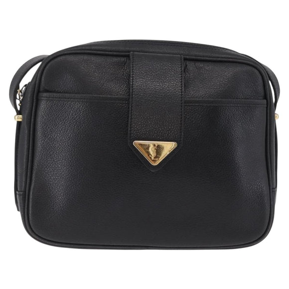 Saint Laurent Shoulder Bag Leather Black Gold Auth 209483A