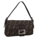 FENDI Zucca Canvas Mamma Baguette Shoulder Bag Brown Black 26424 Auth 209484V-1