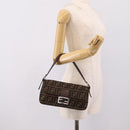 FENDI Zucca Canvas Mamma Baguette Shoulder Bag Brown Black 26424 Auth 209484V-25