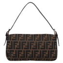 FENDI Zucca Canvas Mamma Baguette Shoulder Bag Brown Black 26424 Auth 209484V-3