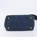 PRADA Canapa Hand Bag Denim 2way Blue Gold Auth 209488V-5