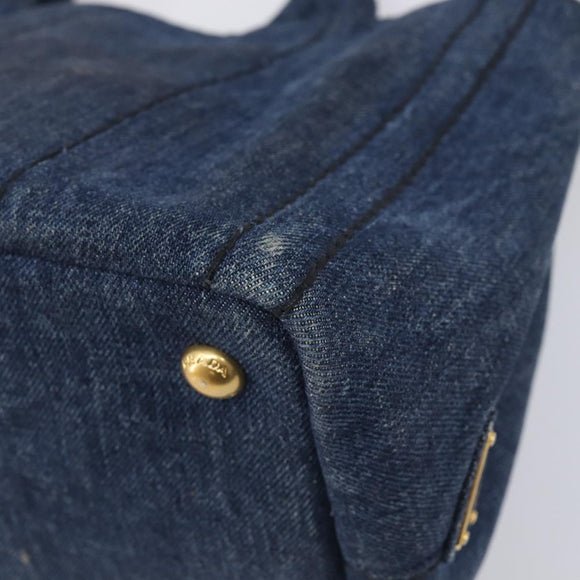 PRADA Canapa Hand Bag Denim 2way Blue Gold Auth 209488V
