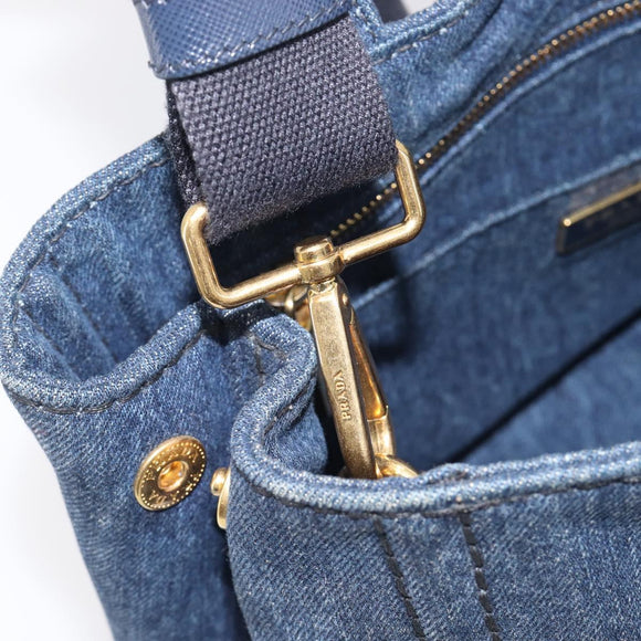 PRADA Canapa Hand Bag Denim 2way Blue Gold Auth 209488V
