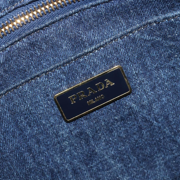 PRADA Canapa Hand Bag Denim 2way Blue Gold Auth 209488V