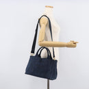 PRADA Canapa Hand Bag Denim 2way Blue Gold Auth 209488V-28