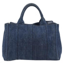 PRADA Canapa Hand Bag Denim 2way Blue Gold Auth 209488V-2