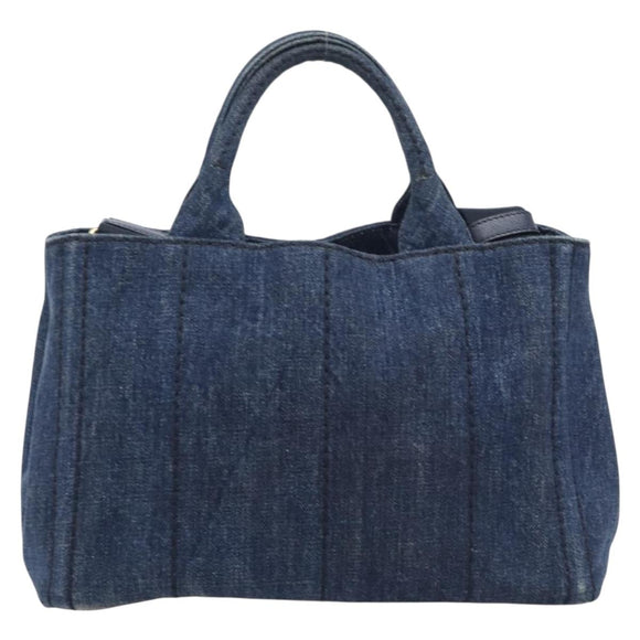 PRADA Canapa Hand Bag Denim 2way Blue Gold Auth 209488V