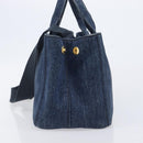 PRADA Canapa Hand Bag Denim 2way Blue Gold Auth 209488V-3