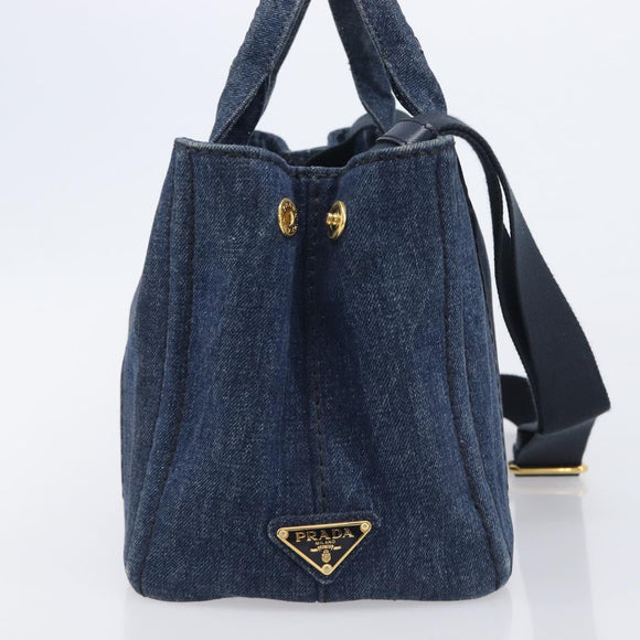 PRADA Canapa Hand Bag Denim 2way Blue Gold Auth 209488V