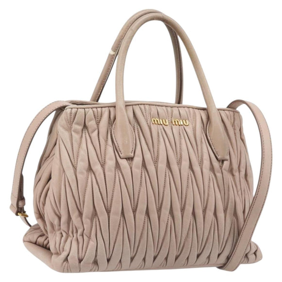 Miu Miu Matelasse Hand Bag Leather 2way Pink Silver Auth 209494