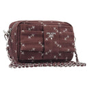 PRADA Chain Shoulder Bag Canvas Brown Silver Auth 209497A-1