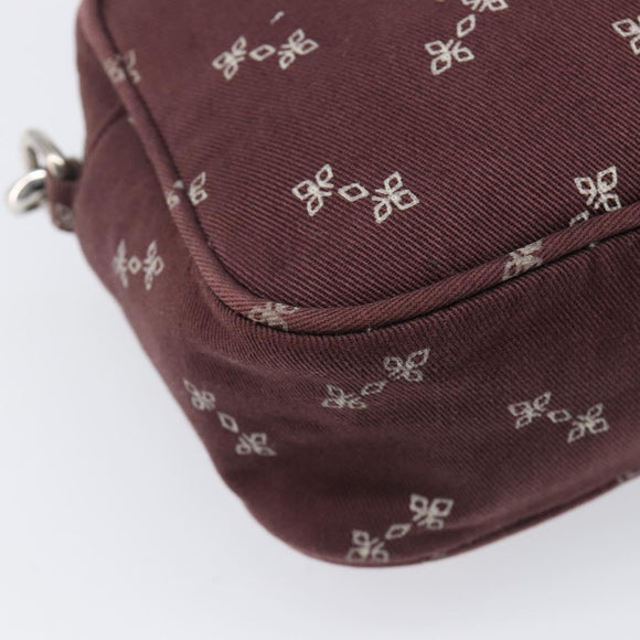 PRADA Chain Shoulder Bag Canvas Brown Silver Auth 209497A