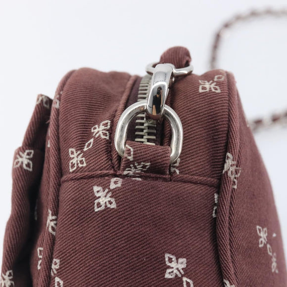 PRADA Chain Shoulder Bag Canvas Brown Silver Auth 209497A