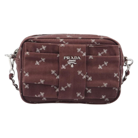 PRADA Chain Shoulder Bag Canvas Brown Silver Auth 209497A