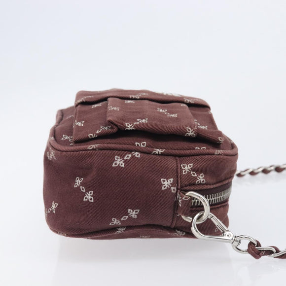 PRADA Chain Shoulder Bag Canvas Brown Silver Auth 209497A