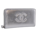 CHANEL Long Wallet Leather Silver CC Auth 209498V-1