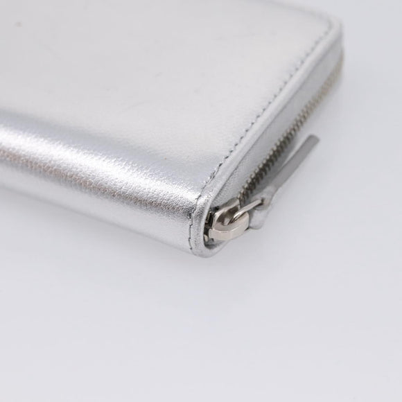 CHANEL Long Wallet Leather Silver CC Auth 209498V