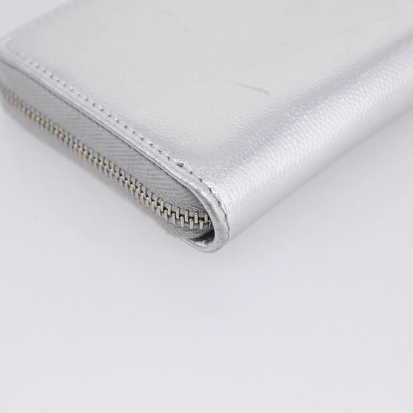 CHANEL Long Wallet Leather Silver CC Auth 209498V