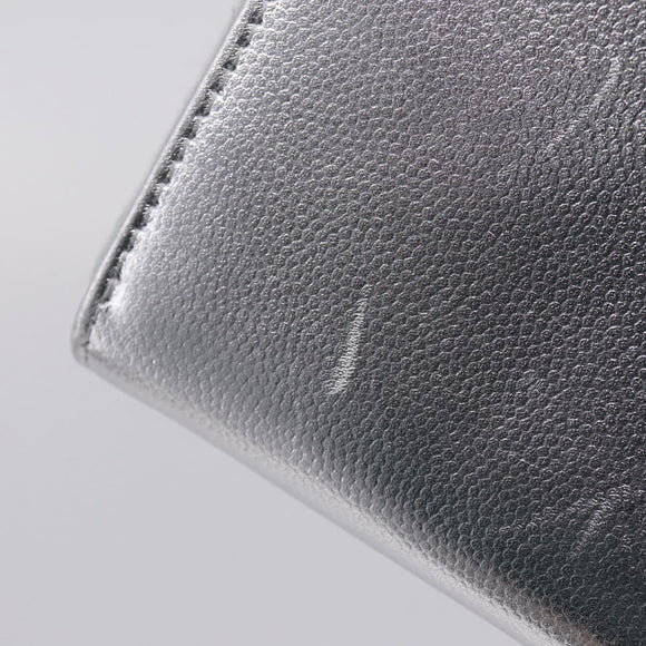 CHANEL Long Wallet Leather Silver CC Auth 209498V