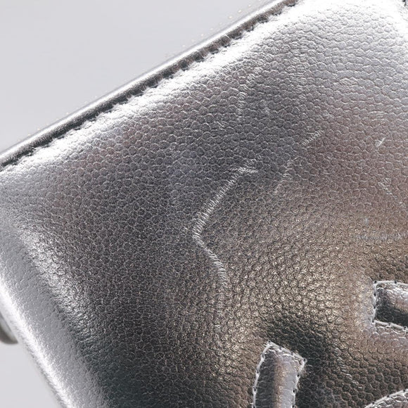 CHANEL Long Wallet Leather Silver CC Auth 209498V
