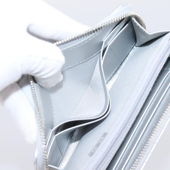 CHANEL Long Wallet Leather Silver CC Auth 209498V
