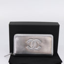 CHANEL Long Wallet Leather Silver CC Auth 209498V-24