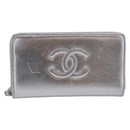 CHANEL Long Wallet Leather Silver CC Auth 209498V-2