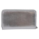 CHANEL Long Wallet Leather Silver CC Auth 209498V-3