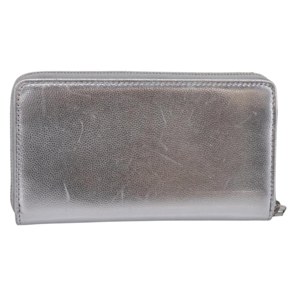 CHANEL Long Wallet Leather Silver CC Auth 209498V