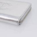 CHANEL Long Wallet Leather Silver CC Auth 209498V-8