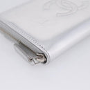 CHANEL Long Wallet Leather Silver CC Auth 209498V-9
