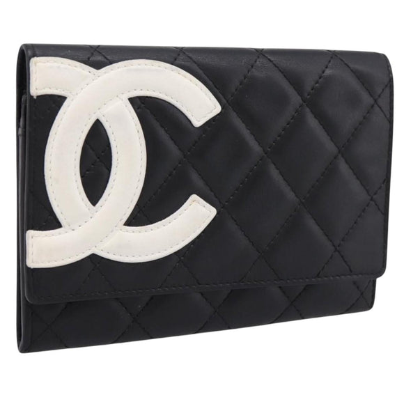 CHANEL Matelasse Wallet Leather Black Gold CC Auth 209500M