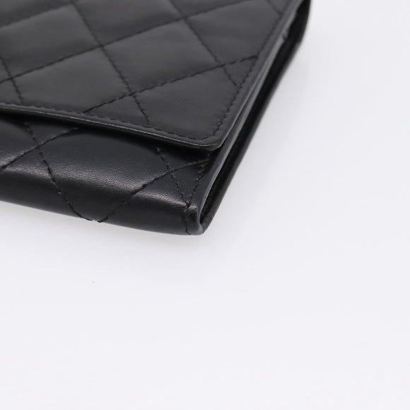 CHANEL Matelasse Wallet Leather Black Gold CC Auth 209500M