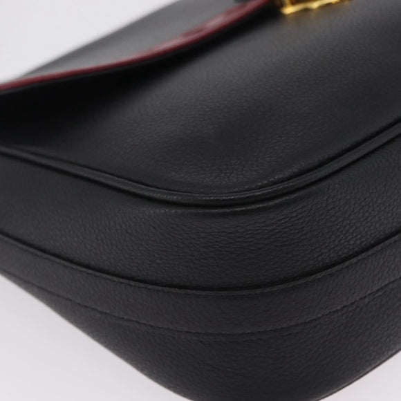 Saint Laurent Chain Shoulder Bag Leather Black Gold Auth 209503V
