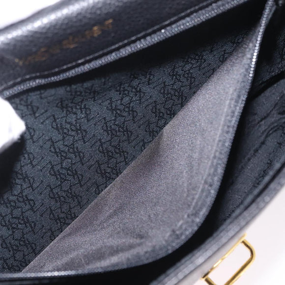 Saint Laurent Chain Shoulder Bag Leather Black Gold Auth 209503V